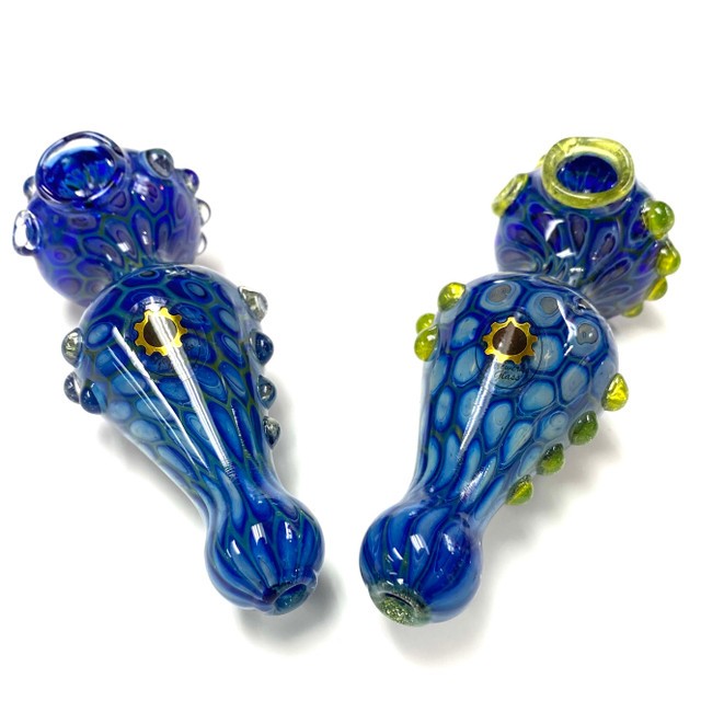 Yellow Honeycomb Cage Bowl Glass Hand Pipe 5.5"