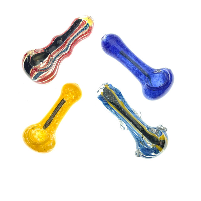 Black Stripe Hand 3.5" Glass Hand Pipe 1 Count Assorted Colors and Styles