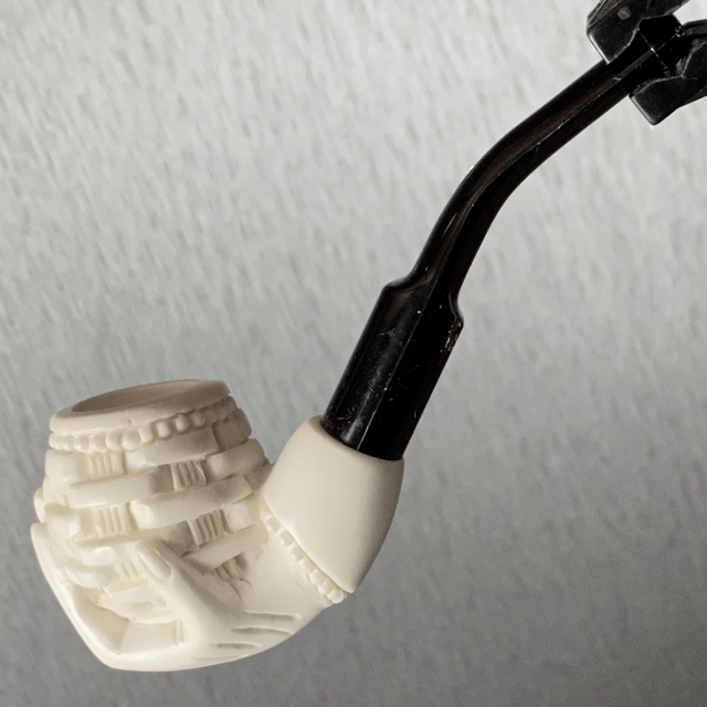Handy Basket Weave Hand Carved Mini Meerschaum Block Meerschaum Pipe with Custom Leather Case 1 Count