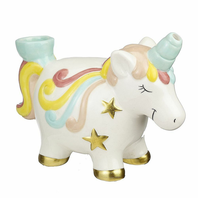 Ceramic Rainbow Unicorn Pipe 7.5" Long