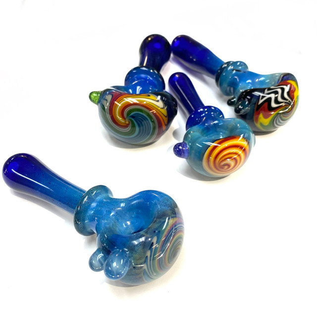 Silver Fumed Wigwag Blue Hand Pipes Colorado