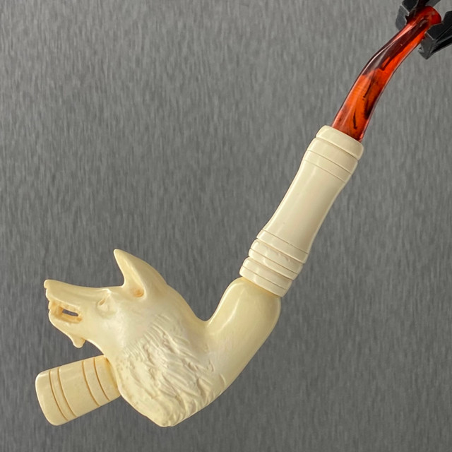 Roman Wolf Head II Antique Replica Meerschaum Cheroot Cigarette Cigarillo Joint Holder
