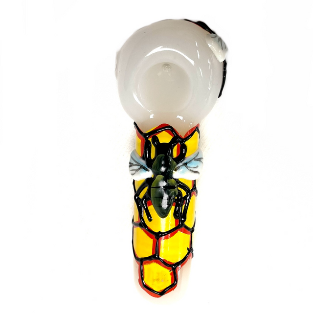 Glass Sculpted Bumble Bee Honey Comb Glass Hand Pipe