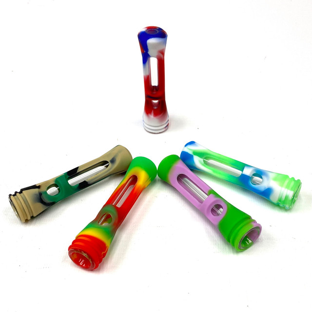 3" Silicone Chillum Pipe w/ Glass Inside Assorted Colors 1 Count