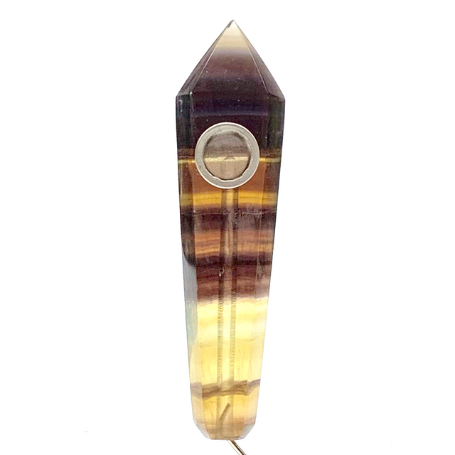 4"-5" Smoky Quartz Hand Pipe w/ Metal Bowl