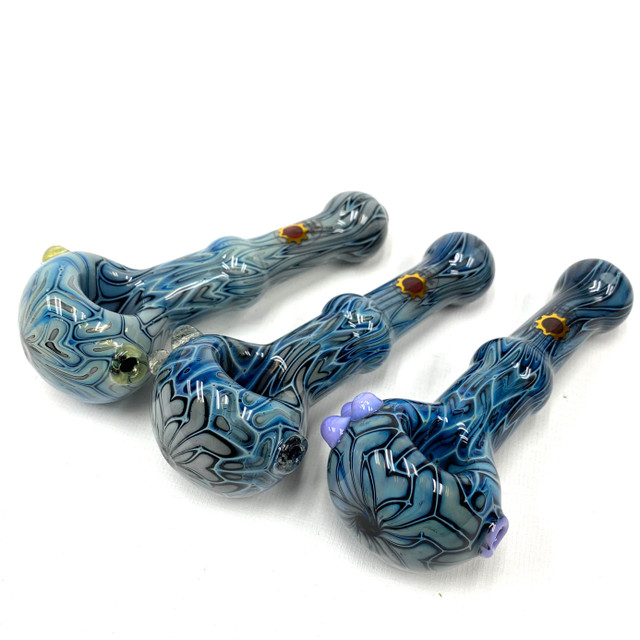 Blue Goyard Cage Bowl Glass Pipe 5"