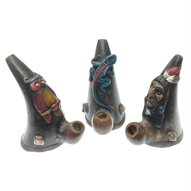 Upright Pipe made with Horn, Clay and Tagua 1 Count Assort made in Ecuador