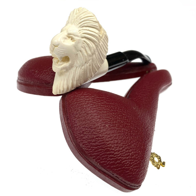 Mini Lion Pipe With Case Paykoc Genuine Block Meerschaum M60021