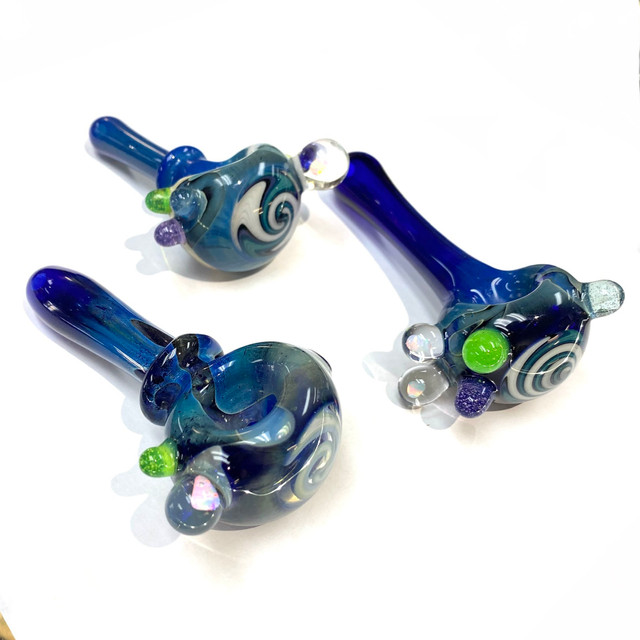 Opal Silver Fumed Wigwag Blue Hand Pipes Colorado