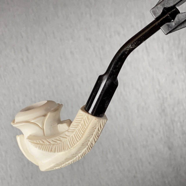 Turkish Tulip Hand Carved Mini Meerschaum Block Meerschaum Pipe with Custom Leather Case 1 Count