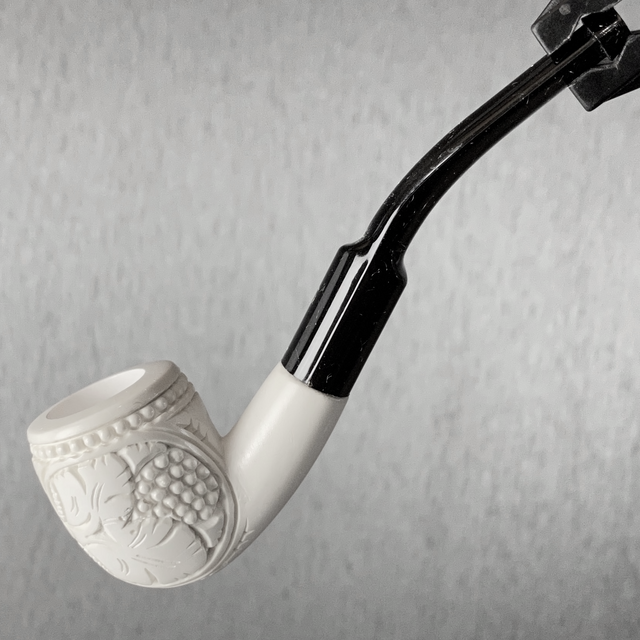 Grape Season Hand Carved Mini Meerschaum Block Meerschaum Pipe with Custom Leather Case 1 Count