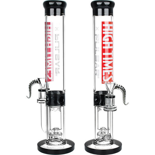 High Times x Pulsar Logo Straight Tube Recycler Water Pipe - 14.75"