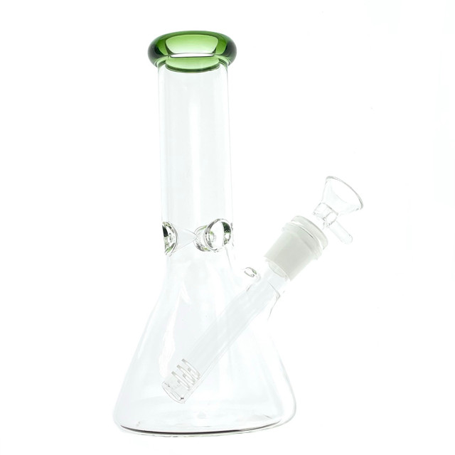 8" Worked Clear Glass Beaker with Understated Color Water Pipe