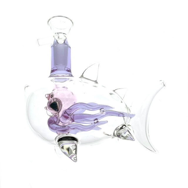 Shark with Opal Eyed Octopus for Lunch Water Pipe 5.5" Long