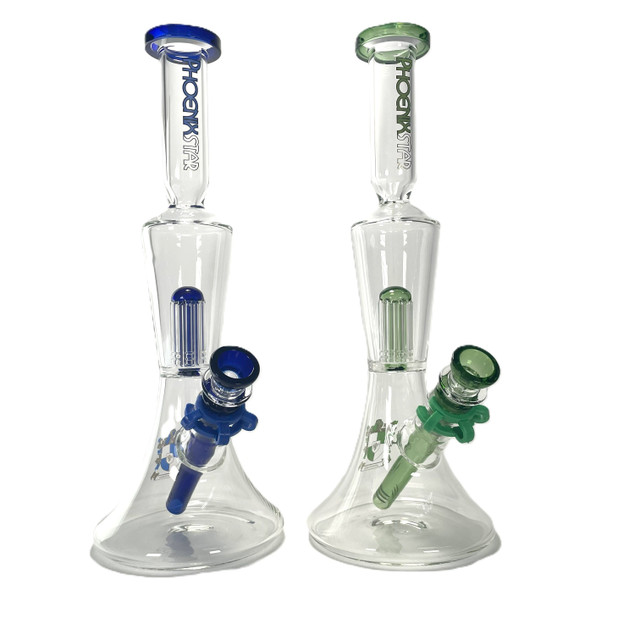 Phoenix Glass 13.5" Slim Beaker with 3 Tree Arm Perc 1 Count Assorted Colors