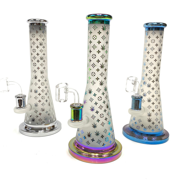 Weed Leaf Monogram 9" Water Pipe 14mm 1 Count Assorted